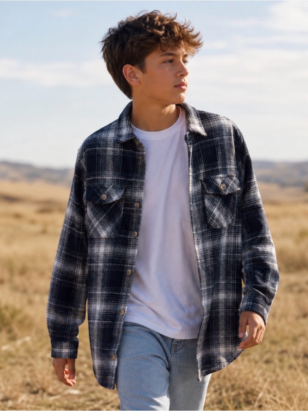 Colorful Planet Teens Long Sleeve Plaid Heavyweight Flannel Shirt - Size L